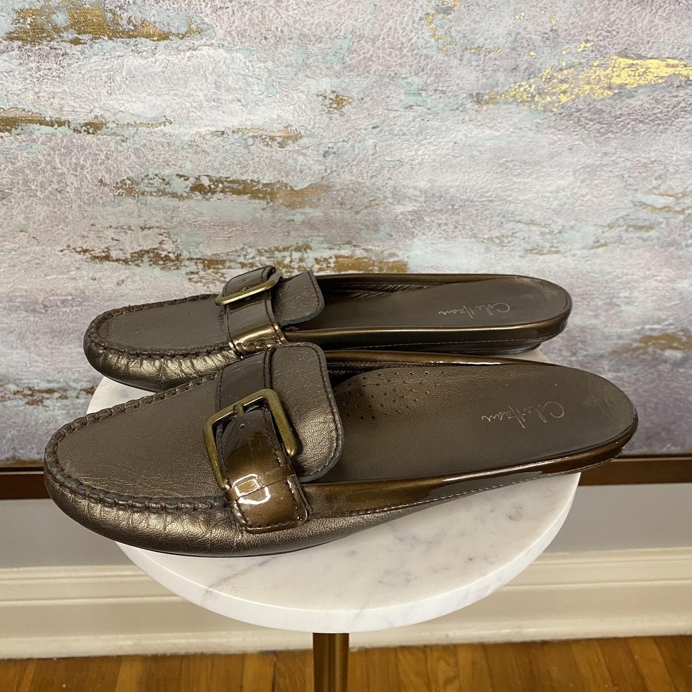 Cole Haan Moccasin Shoes Womens Size 9 Brown Leather Buckle Slip On Mules D27878